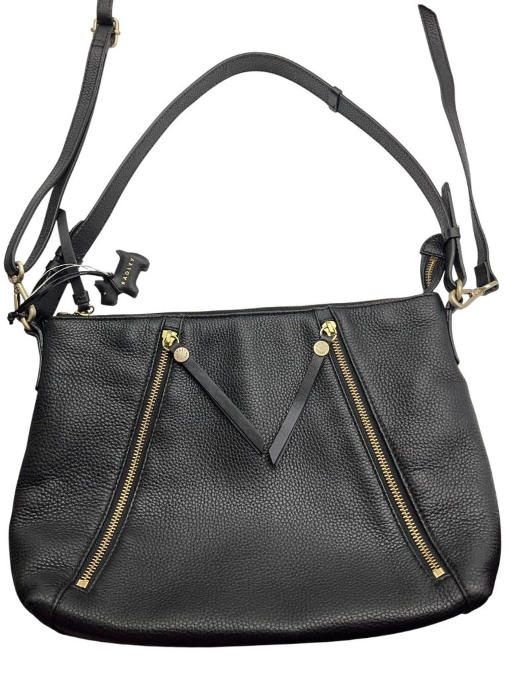 Radley London Shoulder Bag with Crossbody Strap Black Pebble Leather Fountain